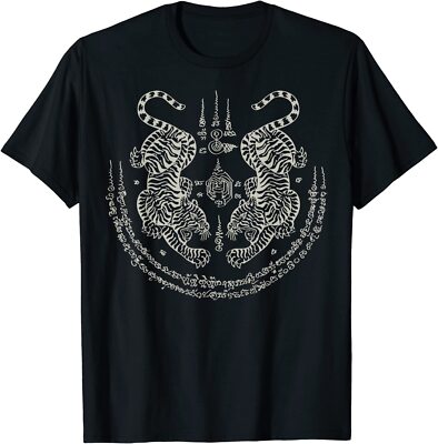 Sak Yant Thai Tattoo Twin Tiger Muay Magical Thailand Gift T-Shirt Size ...