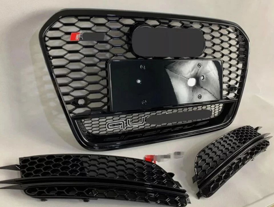 Front bumper black mesh Grille+fog grill For 2013 2014 2015 Audi A6 C7 S6 RS6 — 第 2/4 张图片