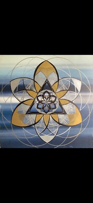Large Original  34 X 24 Inch Hand Drawn Sacred Geometry Painting 369 Encoded