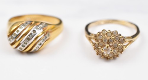 Lot of 2 14k Yellow Gold Fill Rings High Cluster 8-1/4 & Dome Swirl 8-3/4 Pair - Picture 7 of 17