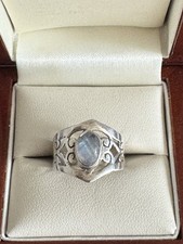 Vintage Sterling Silver Rainbow Moonstone Ring Openwork Scroll Boho Size L1/2