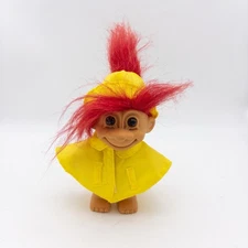 Vintage 90's Russ Troll Doll Figure Rainy Day Red Hair Yellow Raincoat Cape Hat