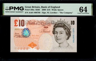 GB / England B388 £10 First Run Prefix AA01 PMG 64 Lowther Ten Pounds p389a