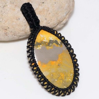 Macrame Thread Bumble Bee Jasper Pendant 1.8'' Ethnic Gift Most Beautiful MJ