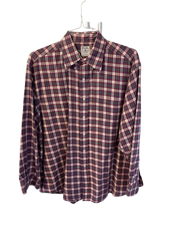 BROOKS BROTHERS 1818  Mens Button Classic Fit  Long Sleeve Plaid Shirt - Sz L