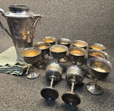 Vintage Silver 12 Drinking Goblets (HSC 5976) and 1 Pitcher (HSC 5975)