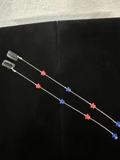 Hair Streamer Accent Beaded Extension Red & Blue Star Beads w/ Comb Clip - Pair