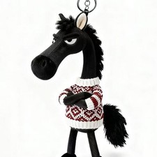 Black Horse Keychain Plush Toy Backpack Pendant Decoration Year of The Horse