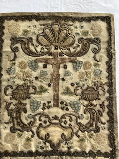 Ur uralte Barock Stickerei Klosterarbeit aus Pfarrer Nachlass aus dem Isartal