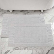 100 Cotton Bath Mat Set, Washable Heavyweight Bathroom Rugs, Silver, 2-Pack