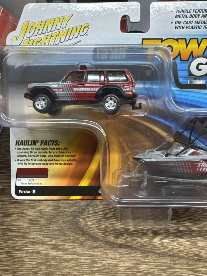 Johnny Lightning - Traverse Bay Rescue - Jeep Cherokee 1988 / Mastercraft Boat Foto 2 de 3
