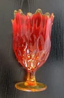 Fenton Art Glass Swung Vase Thumbprint Vintage Amberina MCM Pedestal 8"x 4.75"