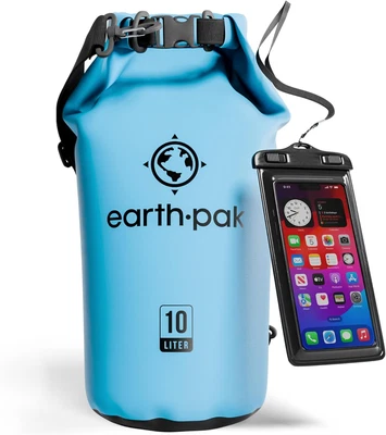 EARTH PAK WATERPROOF DRY BAG BACKPACK SACK with PHONE CASE ROLL TOP KAYAK GEAR DRY