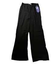 Diane Gilman Black Wide Leg Pants Elastic Waist Polyester Women Regular