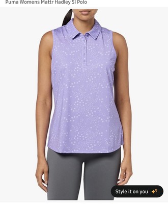 Puma Women's Small Golf-Tennis Polo Shirt Lavender Alert MATTR Hadley Sleeveless