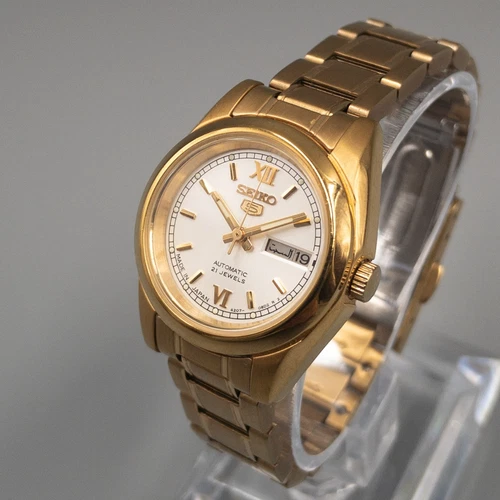 NEAR MINT SEIKO 5 Ladies Gold Automatic Watch 4207-00X0 Vintage 21Jewels 5.7"