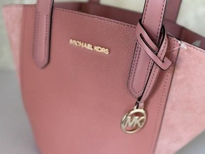 Michael Kors Portia Small Bucket Pebbled Suede Leather Bag Sunset