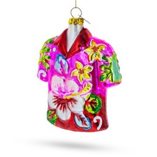 Tropical Short Sleeve Shirt with Flowers Blown Glass Ornament