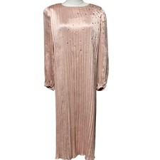 Vintage Morton Myles Dress Womens 6 Pink Pleated Satin Midi Shift Rhinestone 80s