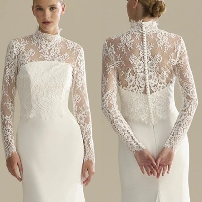 Wedding Dress Topper Jacket for Bride Lace Top Appliques Long Sleeves Plus Size