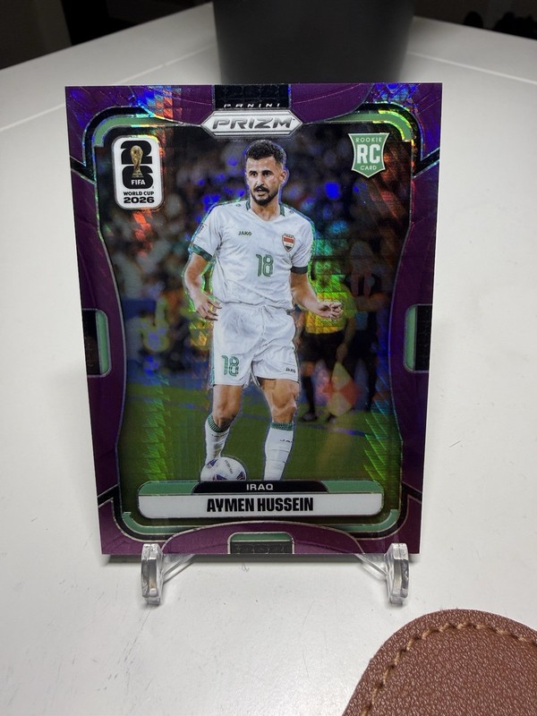 Aymen Hussein 2026 Panini Prizm World Cup Purple Hyper 85/299 Iraq