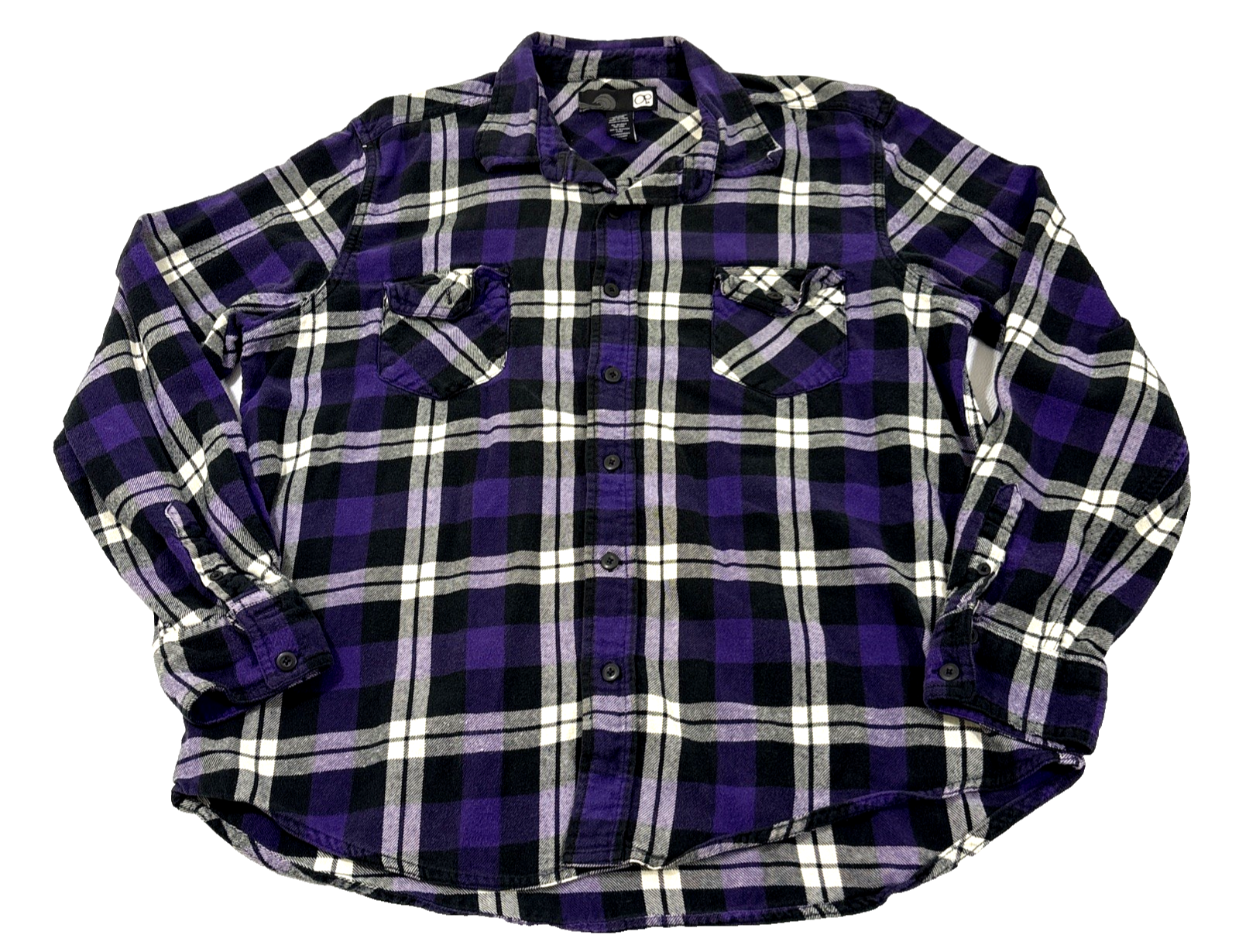 Vintage OP Ocean Pacific Flannel Shirt Mens XL Black Purple Plaid Y2K Retro!