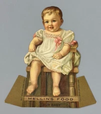 c 1900 Mellin's BABY FOOD die cut Stand-Up Victorian Advertising Trade Card