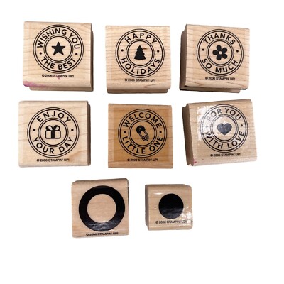 Stampin Up Riveting Wood Mount Stamp Set of 8 Thanks Baby Holidays Birthday