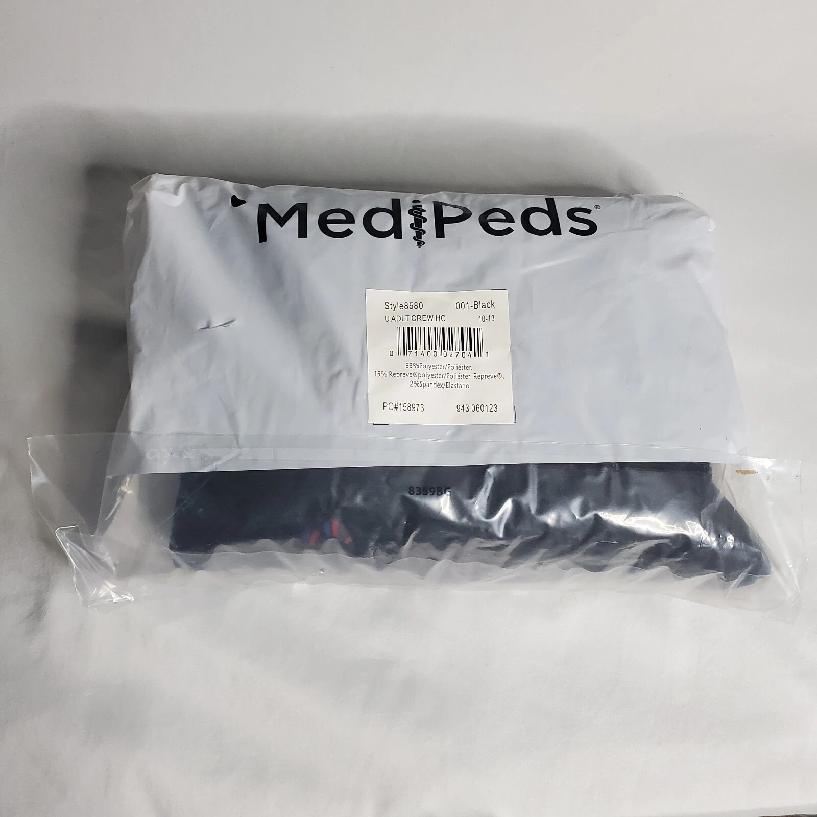 MediPeds Diabetic Black Crew Socks Coolmax and Non-Binding Top, Large, 8 Pair
