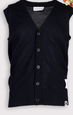 JOHN RICHMOND X Gilet Size M Wool Blend Logo Patch Sleeveless Y-Neck