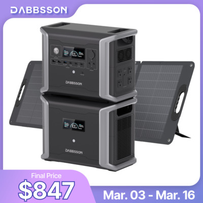 Dabbsson 3030Wh Power Station DBS1300+DBS1700B Battery+120W Solar Panel Outdoor