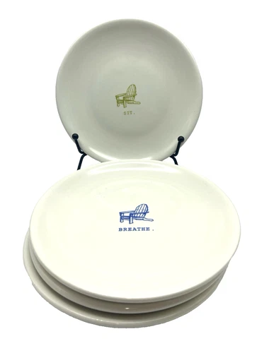 Rae Dunn Magenta Stamp Plates Adirondack Chairs Ceramic Sit Breathe Dream Relax