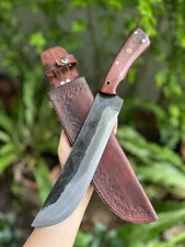 Custom machete camping hunting knife 10” forged blade,Fulltang Rosewood&L sheath