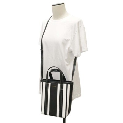 BALENCIAGA 672983 1VGAN 1090 Tote Bag Leather Black White BALENCIAGA 672983 1VGAN 1090 Tote Bag Leather Black White