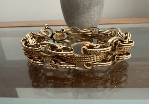 50s Vintage BOJAR 12K Gold Filled Thick Chunky Woven Link Bracelet GF