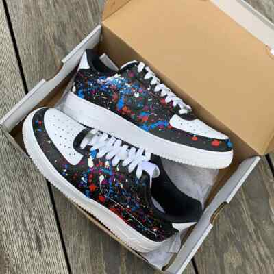 Air Force 1 Custom Shoes Splatter 'Black, White, Purple, Blue, Red' Mens Womens 