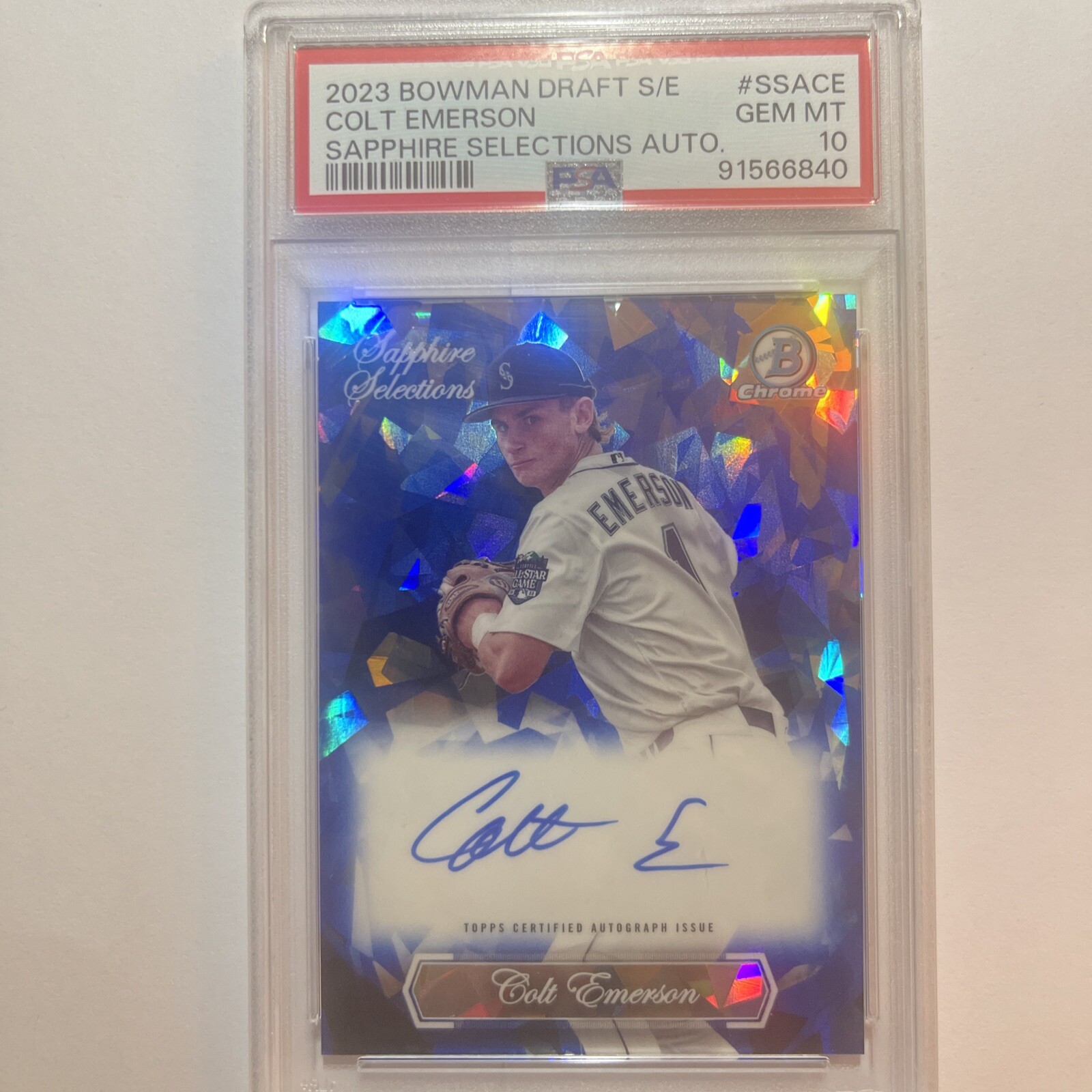2023 Bowman Chrome Draft Sapphire Colt Emerson Selections Auto #SSA-CE PSA 10