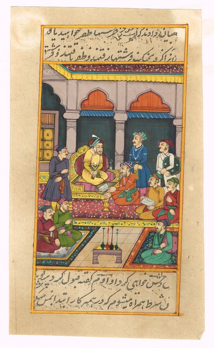 Handmade Indian Miniature Painting Of Mughal Emperor Court