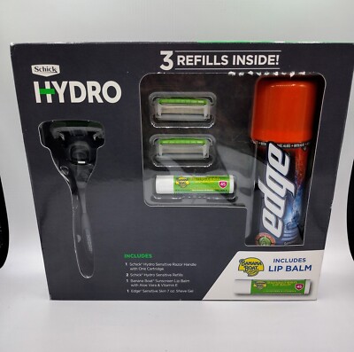 Schick:  Hydro Razor Set  3 Refills, Edge Shave Gel & Banana Boat Lip Balm Gift