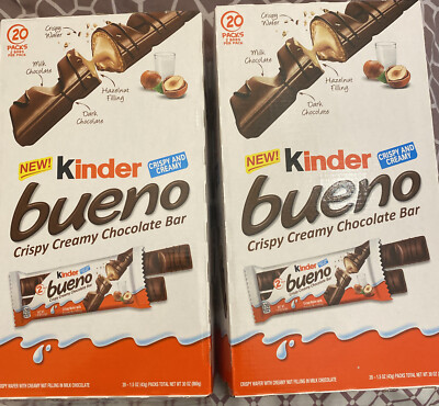 2 Packs Kinder Bueno Crispy Creamy Chocolate Bar 20 ct / 30 oz Each Pack