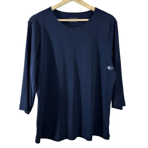 Christopher & Banks Damen T-Shirt dunkelblau Baumwolle 3/4 Ärmel Rundhals Gr. P/XL