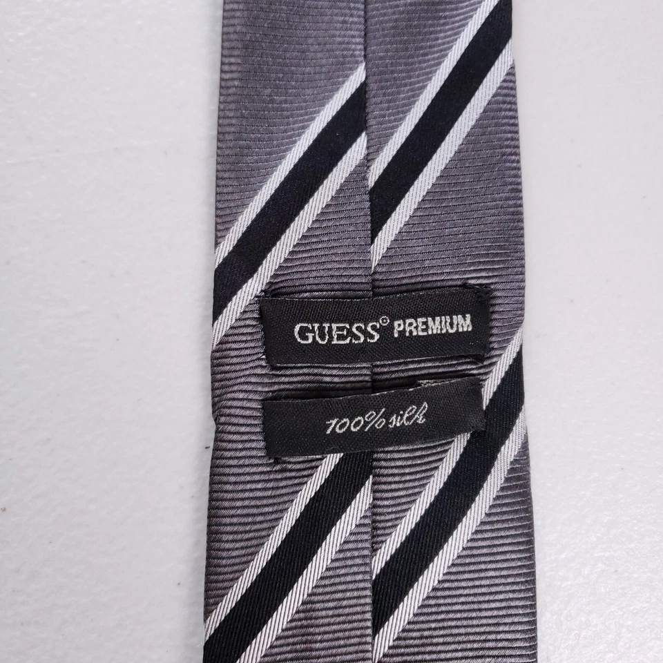 Guess Premium Necktie Classic Stripe Gray Black Formal Business Old Money Preppy - Image 3 of 4