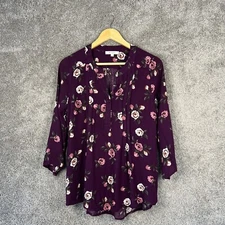Monday Fun Shirt Womens Small Purple Long Sleeve V-Neck Floral Stitch Fix Top