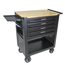 4 Drawers Tool Cart with Wooden Top, Rolling Tool Box with Holding Panel 4 Color