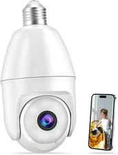 Light Bulb Security Camera 5MP HD Wifi, Wireless Indoor/Outdoor, Night Vision