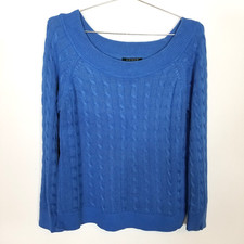 Lauren Ralph Lauren Women Cable Knit Boat Neck Pullover Sz L Blue Classic