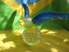 Vintage Sweden FM Ronneby bird animal Handmade Yellow blue Kosta Konstglas