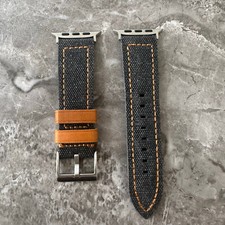 Black Canvas Watch Band Strap Orange Stitching For Apple Watch Ultra 4 3 2 49mm