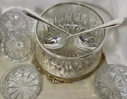 Stunning 7 piece lead crystal silver Plated salad server /punch Bowl - Picture 2 of 18