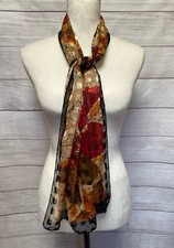 Autumn Fall Leaves Brown Rectangle Scarf Sheer Squares Polyester Metallic 13x58